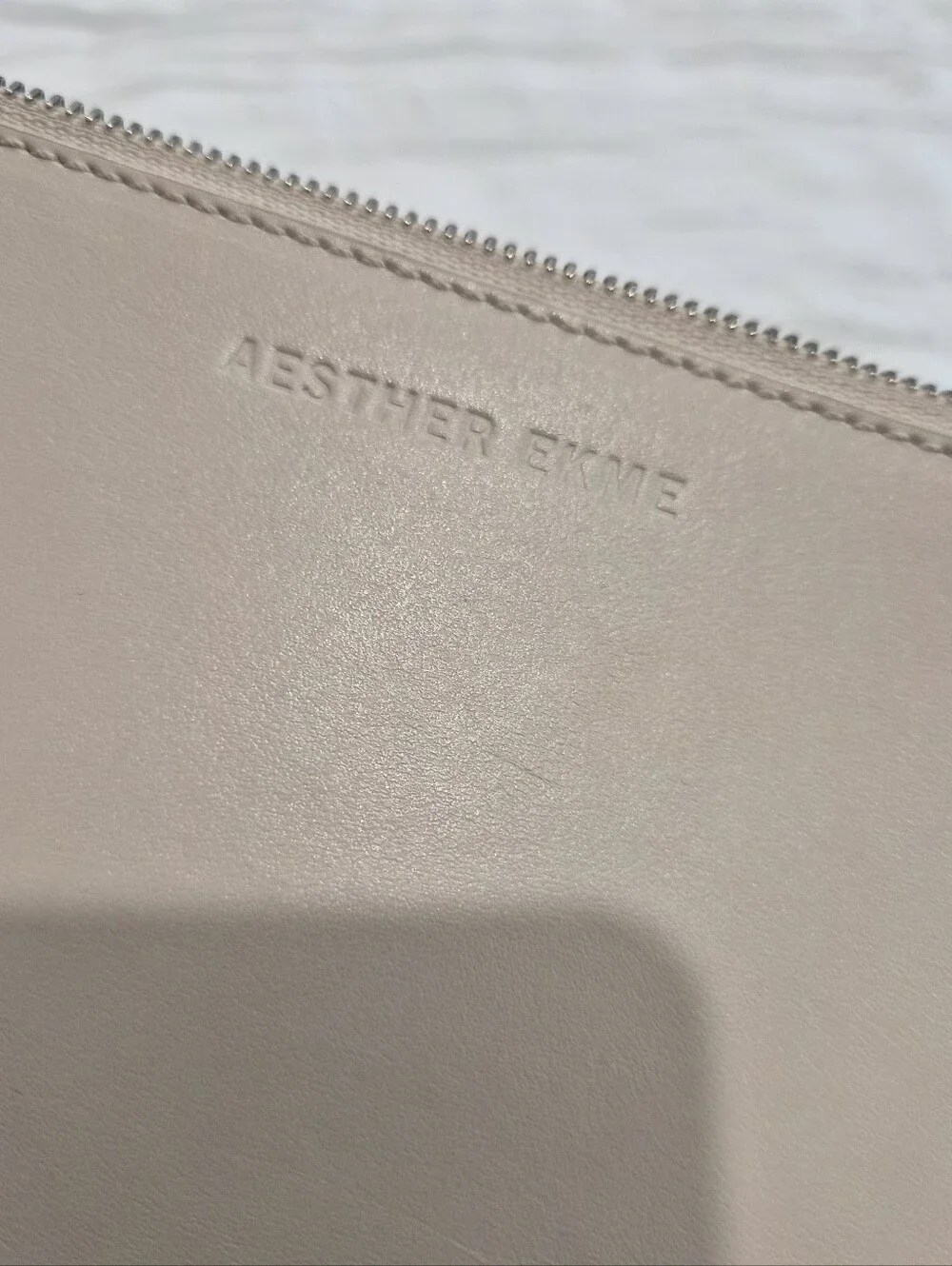 AESTHER EKME Leather Wristlet/Zip Pouch In Cream/Ivory Minimalist Made in Spain‎
